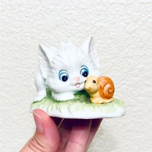 Vintage Lefton China 01315 White Kitten & Snail Hand Painted Figurine Bisque